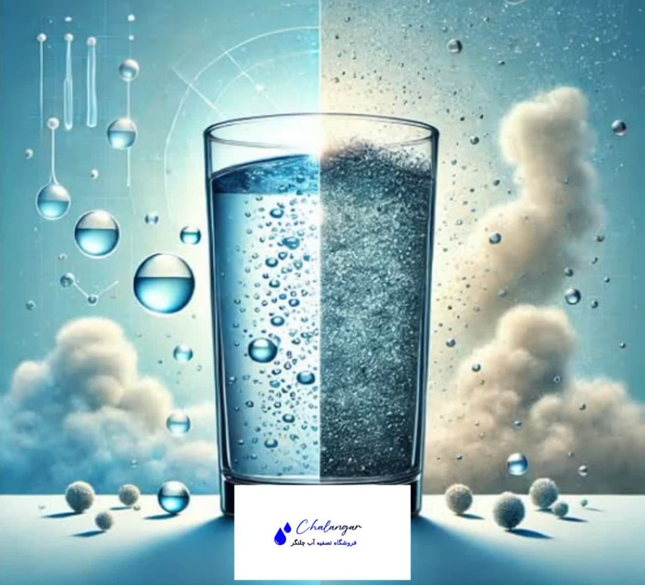 مقایسه آب شفاف و آب کدر برای نمایش مفهوم کدورت آب (NTU)